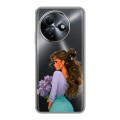 Полупрозрачный дизайнерский силиконовый чехол для Itel S24 девушка цветы