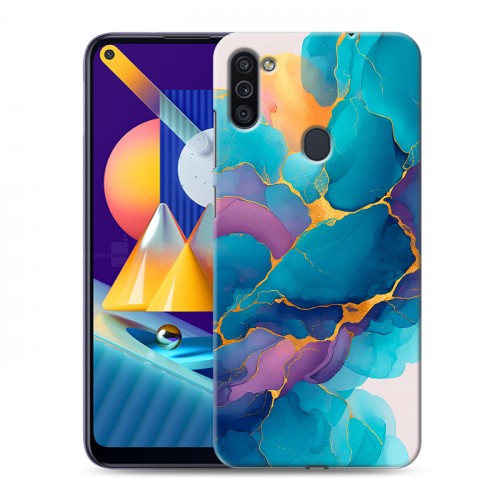 Дизайнерский пластиковый чехол для Samsung Galaxy M11 Мрамор блестки