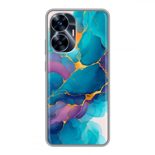 Дизайнерский силиконовый с усиленными углами чехол для Realme C55 Мрамор блестки