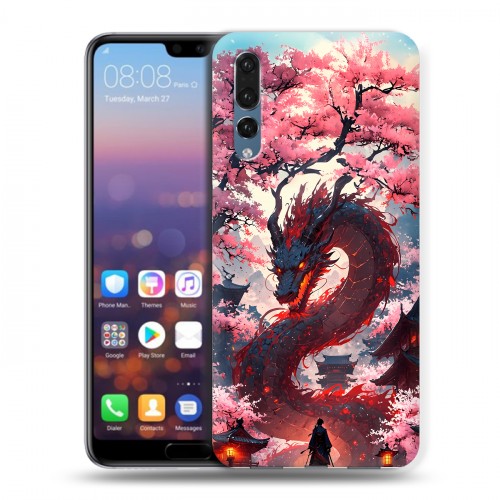 Дизайнерский силиконовый с усиленными углами чехол для Huawei P20 Pro Дракон Японский