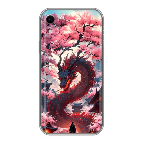 Дизайнерский силиконовый чехол для Iphone Xr Дракон Японский