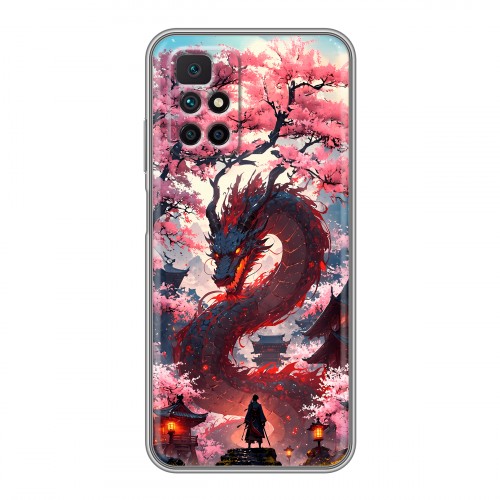 Дизайнерский силиконовый с усиленными углами чехол для Xiaomi Redmi 10 Дракон Японский