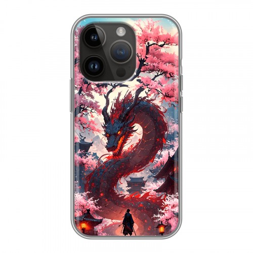 Дизайнерский силиконовый чехол для Iphone 14 Pro Дракон Японский