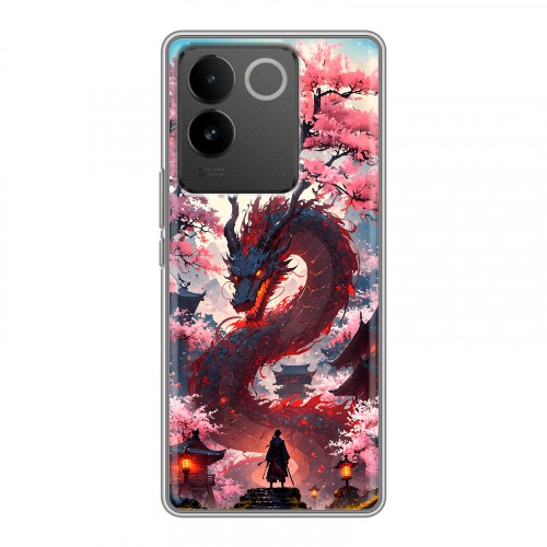 Дизайнерский силиконовый чехол для Vivo S17e Дракон Японский