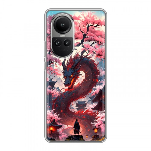 Дизайнерский силиконовый чехол для OPPO Reno10 Дракон Японский
