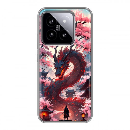 Дизайнерский силиконовый чехол для Xiaomi 14 Дракон Японский