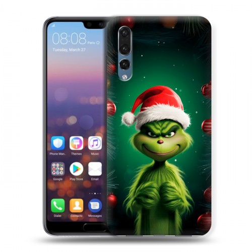 Дизайнерский силиконовый с усиленными углами чехол для Huawei P20 Pro Гринч Новый год Рождество