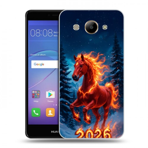 Дизайнерский пластиковый чехол для Huawei Y3 (2017) Новый год коня