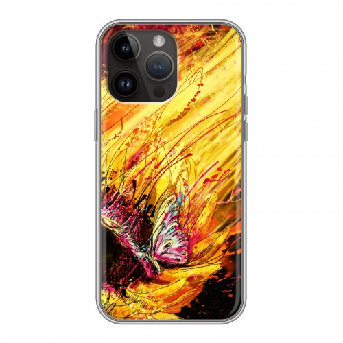 Дизайнерский силиконовый с усиленными углами чехол для Iphone 14 Pro Max Цветочные мазки