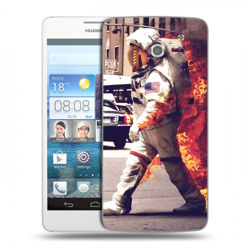 Дизайнерский пластиковый чехол для Huawei Ascend D2 Космонавт