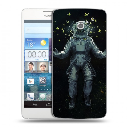 Дизайнерский пластиковый чехол для Huawei Ascend D2 Космонавт