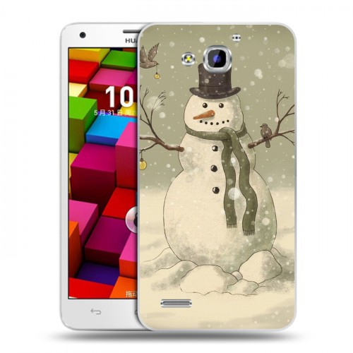 Дизайнерский пластиковый чехол для Huawei Honor 3x Снеговики