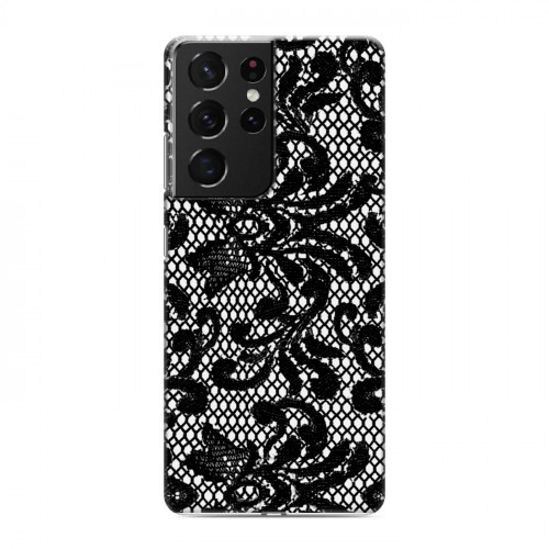 Дизайнерский пластиковый чехол для Samsung Galaxy S21 Ultra Черные кружева