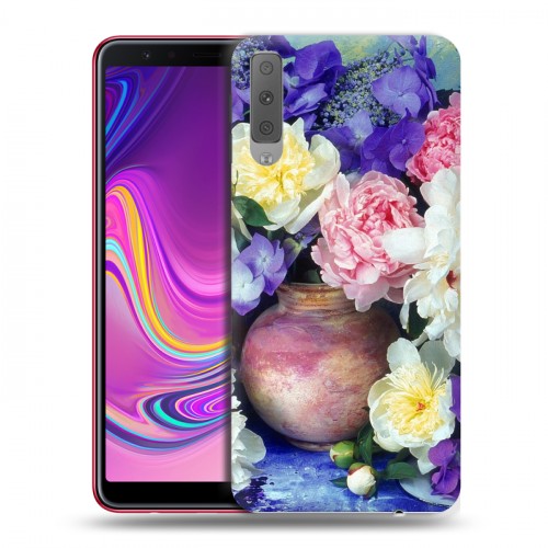 Дизайнерский силиконовый с усиленными углами чехол для Samsung Galaxy A7 (2018) Пионы