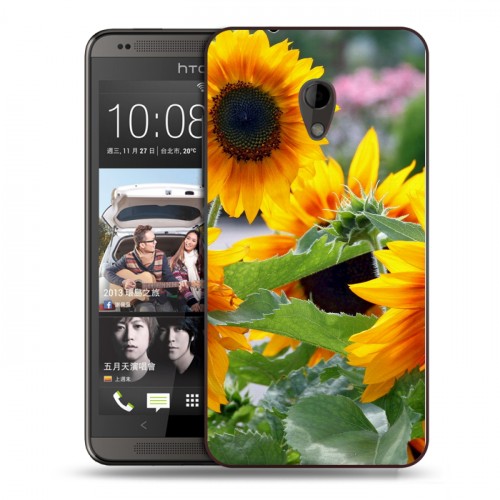 Дизайнерский пластиковый чехол для HTC Desire 700 Подсолнухи