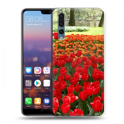 Дизайнерский силиконовый с усиленными углами чехол для Huawei P20 Pro Тюльпаны