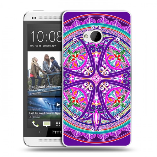 Дизайнерский пластиковый чехол для HTC One (M7) Dual SIM Кислотные мандалы
