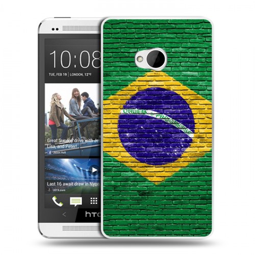 Дизайнерский пластиковый чехол для HTC One (M7) Dual SIM Флаг Бразилии