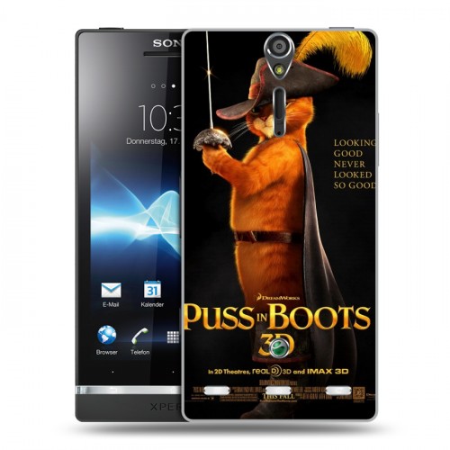 Дизайнерский пластиковый чехол для Sony Xperia S Кот в сапогах