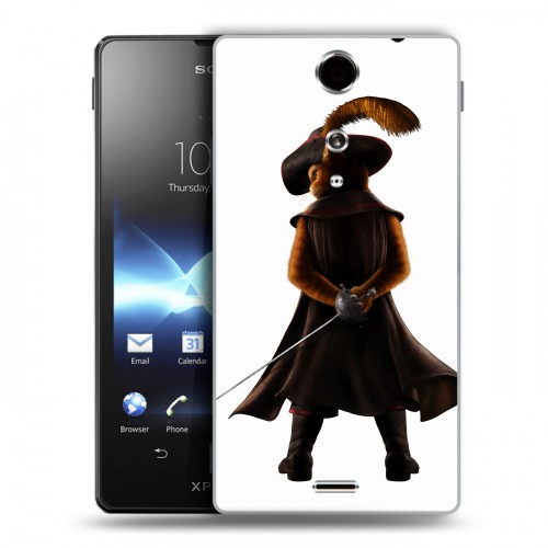 Дизайнерский пластиковый чехол для Sony Xperia TX Кот в сапогах