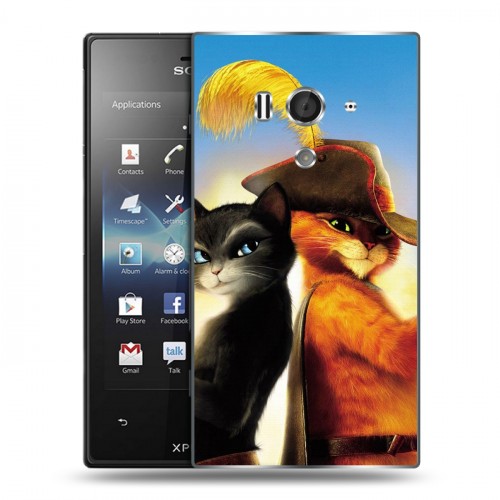 Дизайнерский пластиковый чехол для Sony Xperia acro S Кот в сапогах