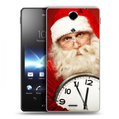 Дизайнерский пластиковый чехол для Sony Xperia TX Дед мороз и Санта