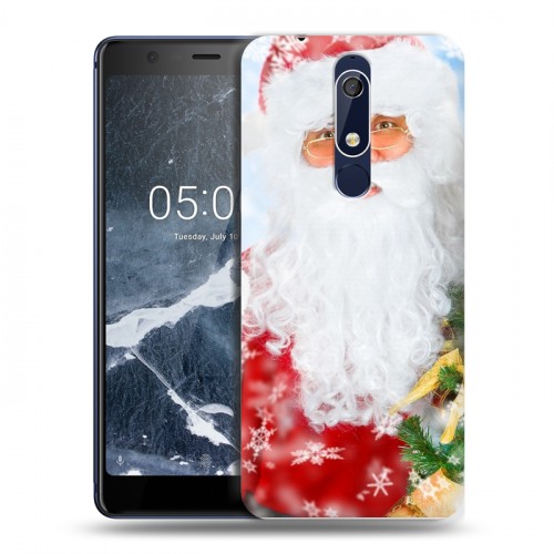 Дизайнерский пластиковый чехол для Nokia 5.1 Дед мороз и Санта