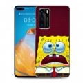 Дизайнерский силиконовый с усиленными углами чехол для Huawei P40 Губка Боб