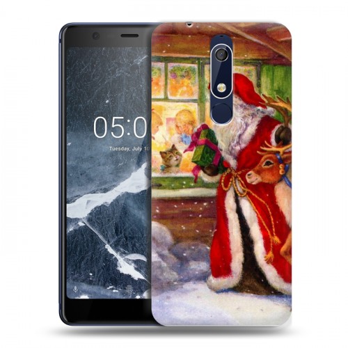 Дизайнерский пластиковый чехол для Nokia 5.1 Дед мороз и Санта