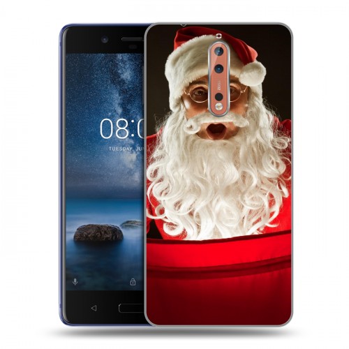 Дизайнерский пластиковый чехол для Nokia 8 Дед мороз и Санта