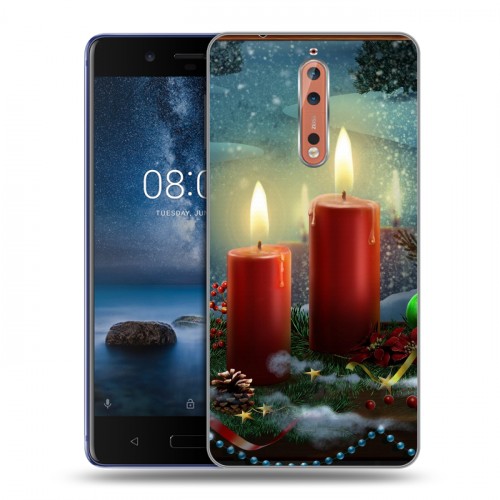 Дизайнерский пластиковый чехол для Nokia 8 Новогодние свечки