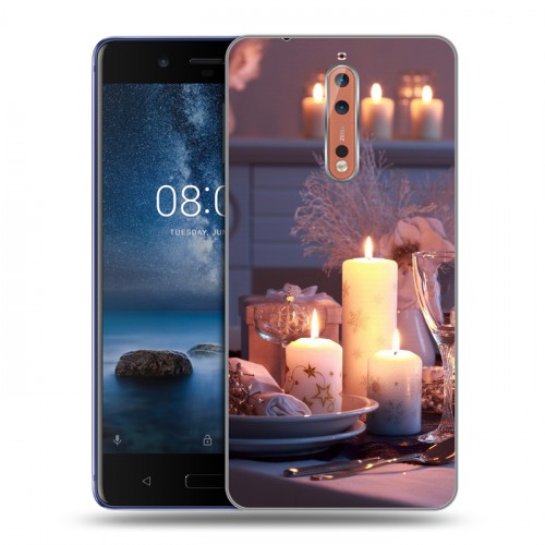 Дизайнерский пластиковый чехол для Nokia 8 Новогодние свечки