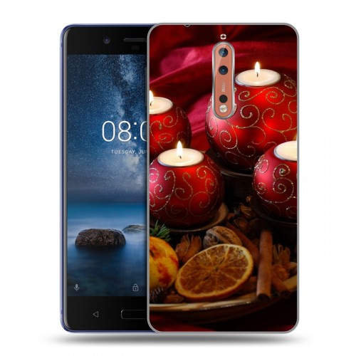 Дизайнерский пластиковый чехол для Nokia 8 Новогодние свечки