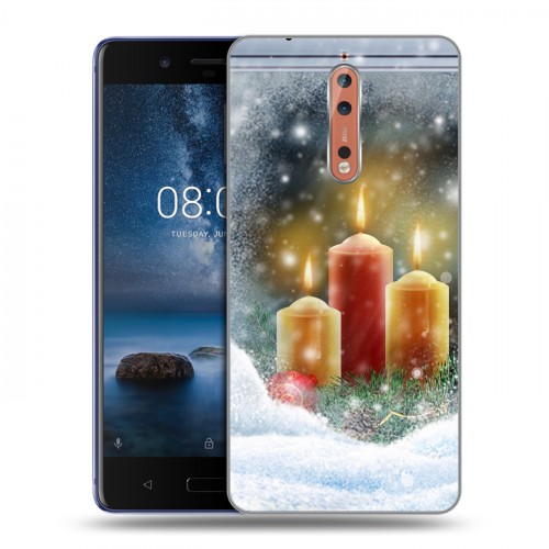 Дизайнерский пластиковый чехол для Nokia 8 Новогодние свечки