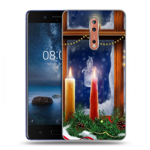 Дизайнерский пластиковый чехол для Nokia 8 Новогодние свечки