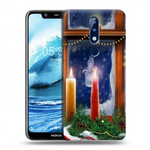 Дизайнерский пластиковый чехол для Nokia 5.1 Plus Новогодние свечки