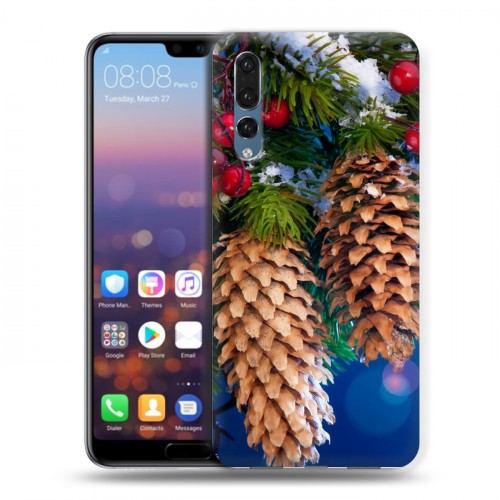 Дизайнерский силиконовый с усиленными углами чехол для Huawei P20 Pro Новогодняя хвоя