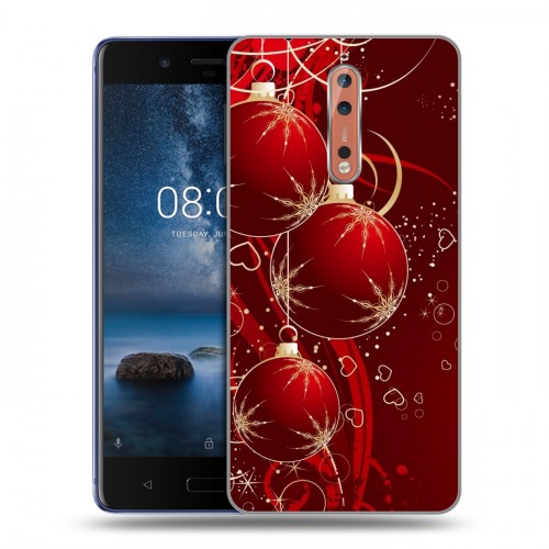 Дизайнерский пластиковый чехол для Nokia 8 Новогодние шары