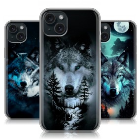 Дизайнерский силиконовый чехол для Iphone 15 Plus Волки