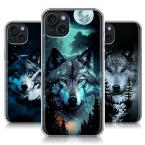 Дизайнерский силиконовый чехол для Iphone 15 Plus Волки