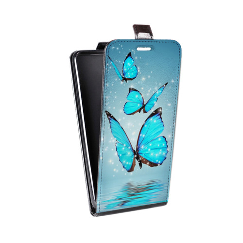 Дизайнерский вертикальный чехол-книжка для LG Optimus G2 mini Бабочки голубые