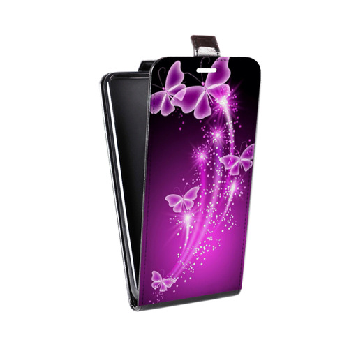 Дизайнерский вертикальный чехол-книжка для Doogee X6 Бабочки фиолетовые
