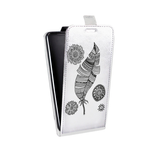 Дизайнерский вертикальный чехол-книжка для Samsung Galaxy Grand Прозрачные перья