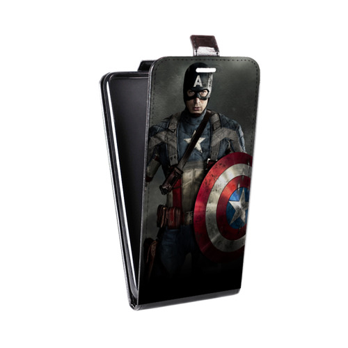 Дизайнерский вертикальный чехол-книжка для Samsung Galaxy Core Капитан америка