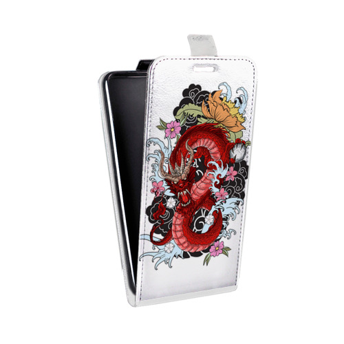 Дизайнерский вертикальный чехол-книжка для Samsung Galaxy Core Прозрачные Драконы