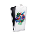 Дизайнерский вертикальный чехол-книжка для HTC Desire 516 Прозрачные попугаи