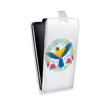 Дизайнерский вертикальный чехол-книжка для Samsung Galaxy J7 (2017) Прозрачные попугаи (на заказ)