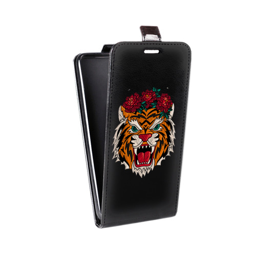 Дизайнерский вертикальный чехол-книжка для Samsung Galaxy J7 Прозрачные тигры