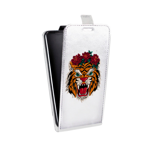 Дизайнерский вертикальный чехол-книжка для Iphone 12 Mini Прозрачные тигры