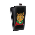Дизайнерский вертикальный чехол-книжка для Samsung Galaxy J7 Прозрачные тигры
